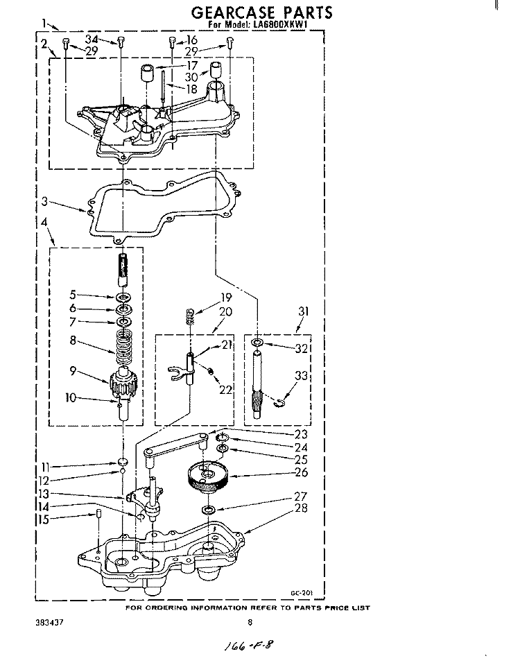 GEARCASE Diagram and Parts List for LA6800XKW1  Whirlpool Washer