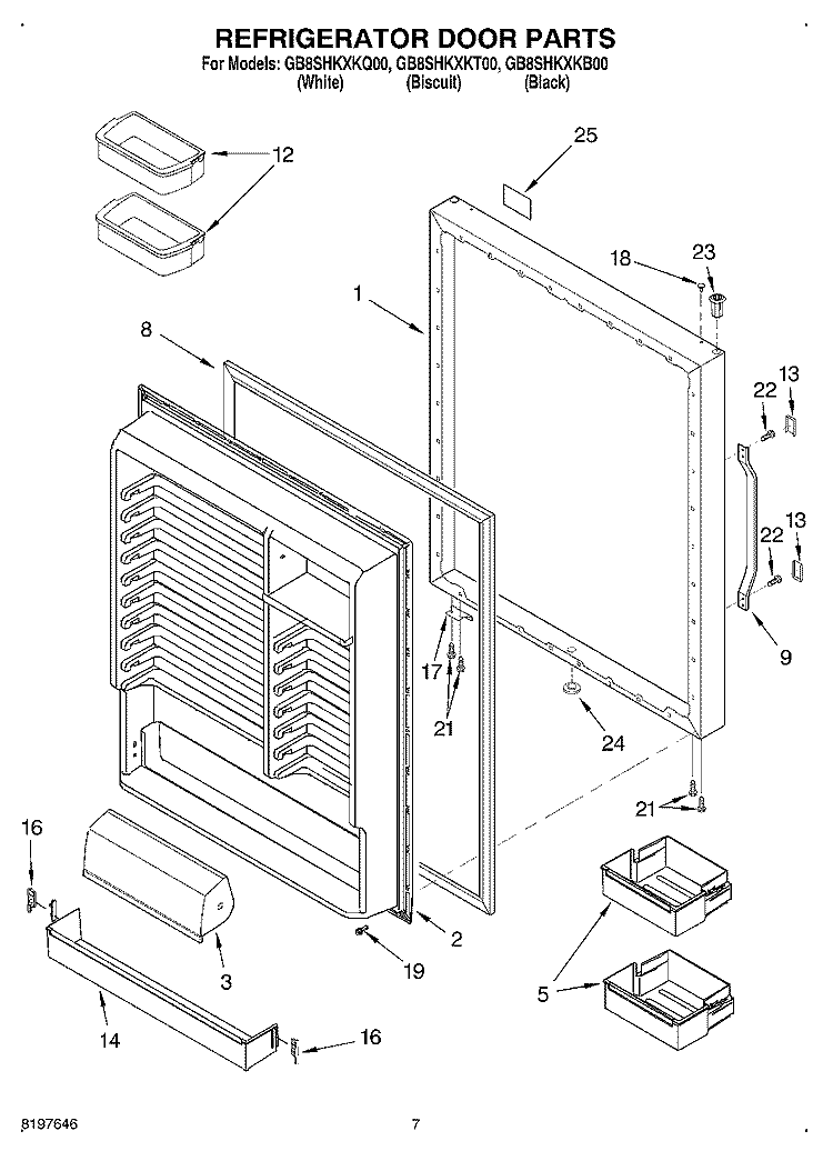 REFRIGERATOR DOOR Diagram and Parts List for GB8SHKXKB00  Whirlpool Refrigerator