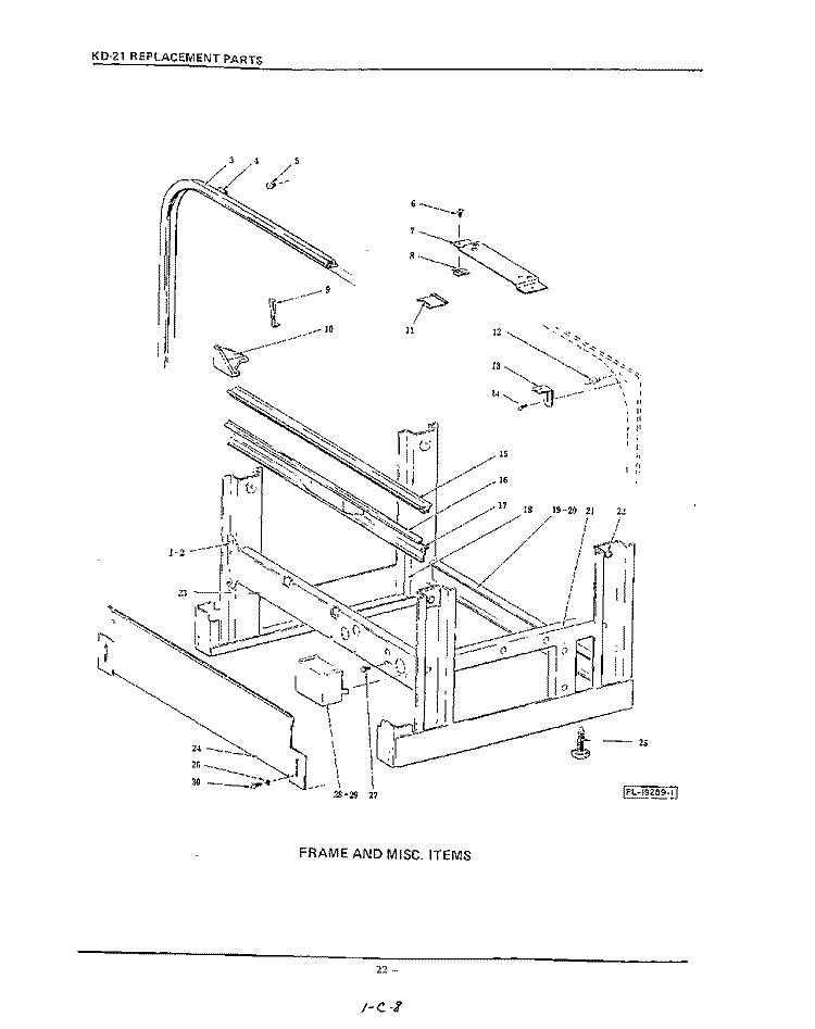FRAME AND MISCELLANEOUS Diagram and Parts List for KDC21D  KitchenAid Dishwasher