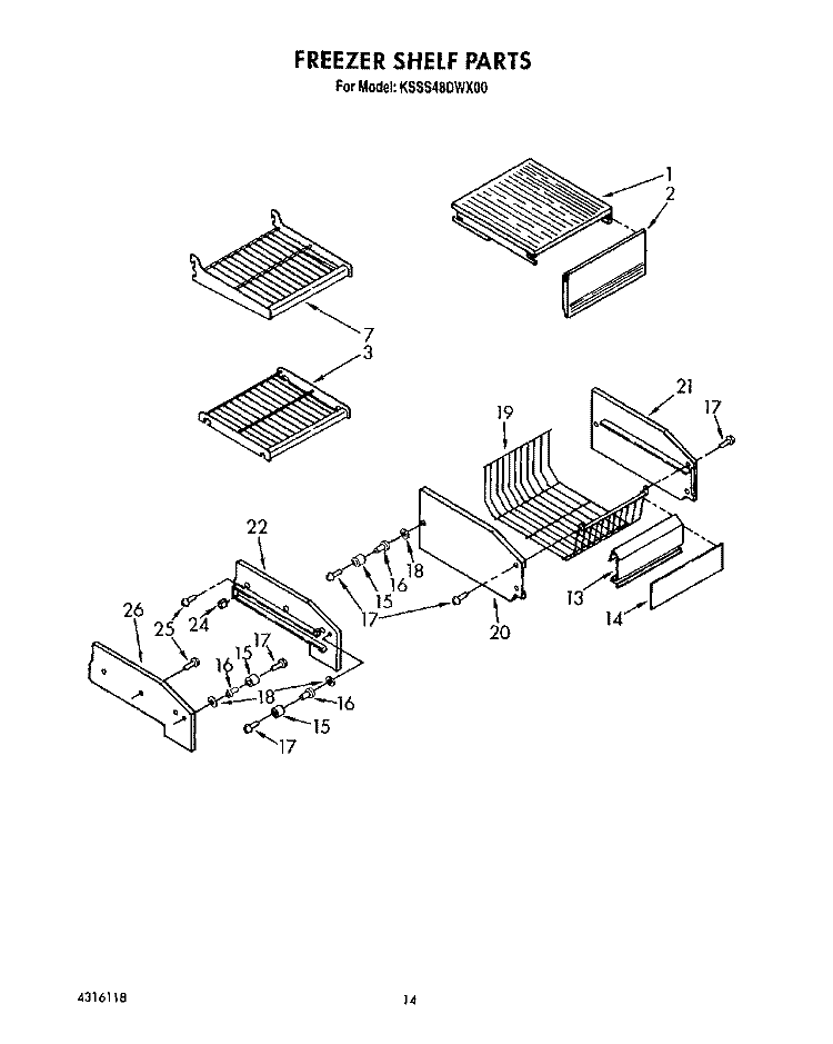 FREEZER SHELF Diagram and Parts List for KSSS48DWX00  KitchenAid Refrigerator