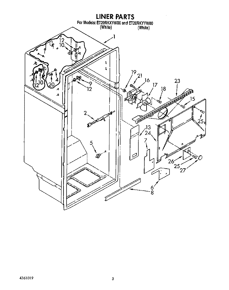 LINER Diagram and Parts List for ET20RKYYW00  Whirlpool Refrigerator