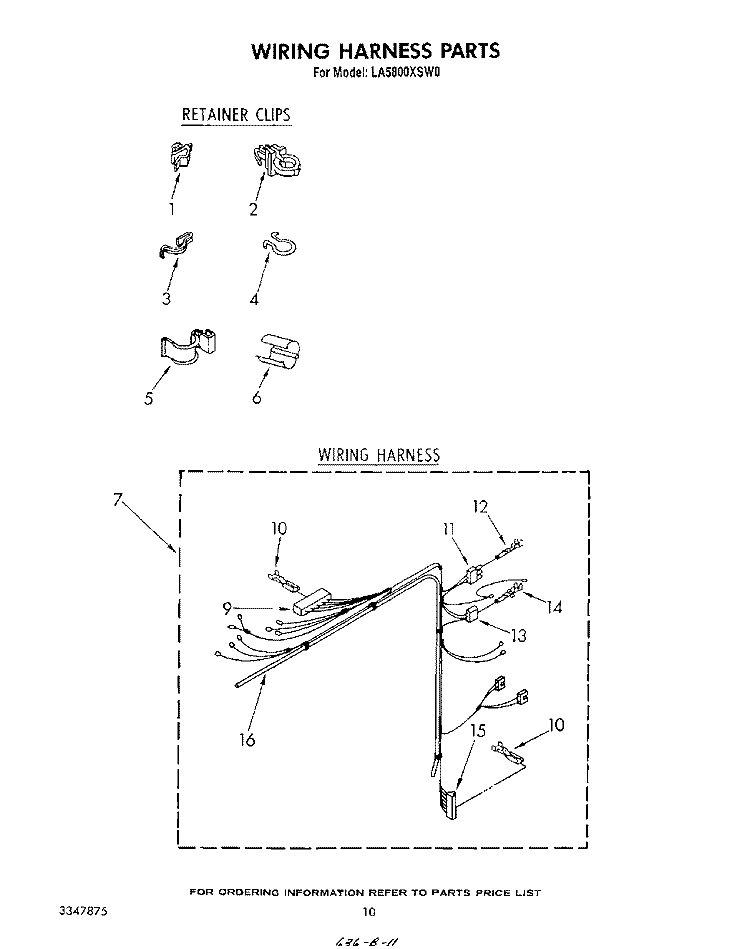 WIRING HARNESS Diagram and Parts List for LA5800XSW0  Whirlpool Washer