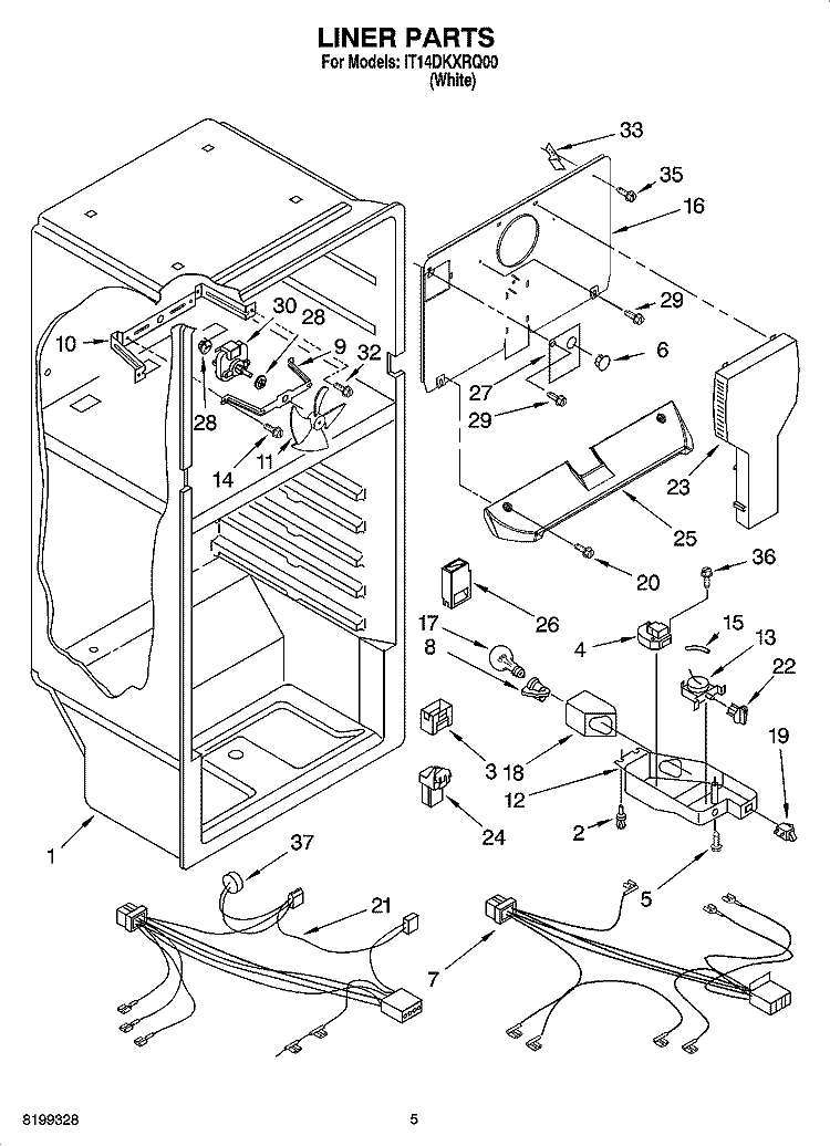LINER PARTS Diagram and Parts List for IT14DKXRQ00  Inglis Refrigerator