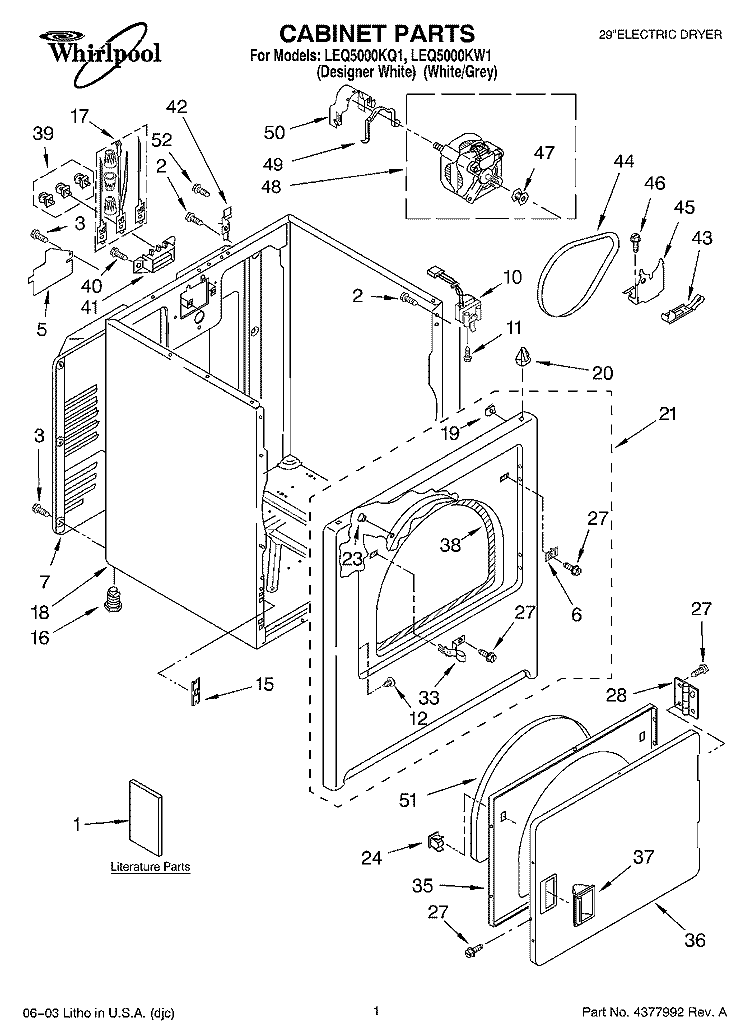 CABINET PARTS Diagram and Parts List for LEQ5000KQ1  Whirlpool Dryer