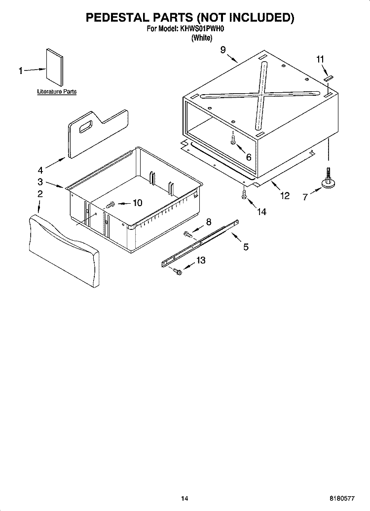 PEDESTAL PARTS (NOT INCLUDED) Diagram and Parts List for KHWS01PWH0  KitchenAid Washer
