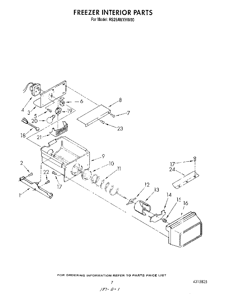 FREEZER INTERIOR Diagram and Parts List for RS25AWXVW00  Roper Refrigerator
