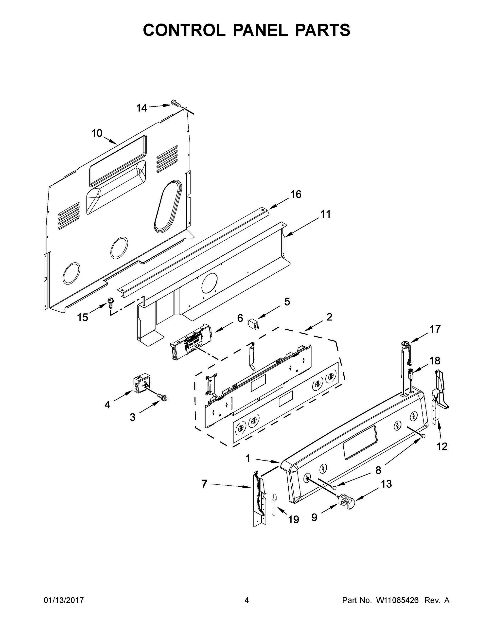 03 - CONTROL PANEL PARTS Diagram and Parts List for YKFEG510ESS1  Whirlpool Range