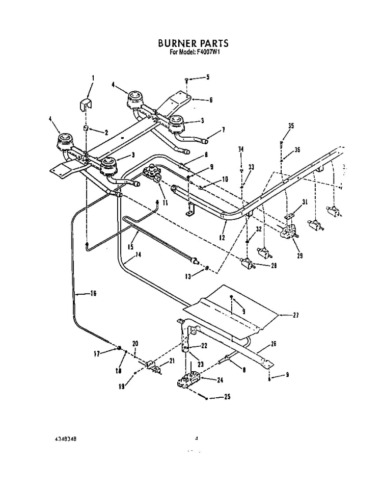Burner Diagram and Parts List for F4007*1  Roper Range