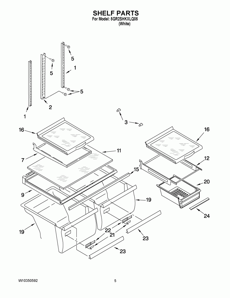 SHELF PARTS Diagram and Parts List for 5GR2SHKXLQ05  Whirlpool Refrigerator