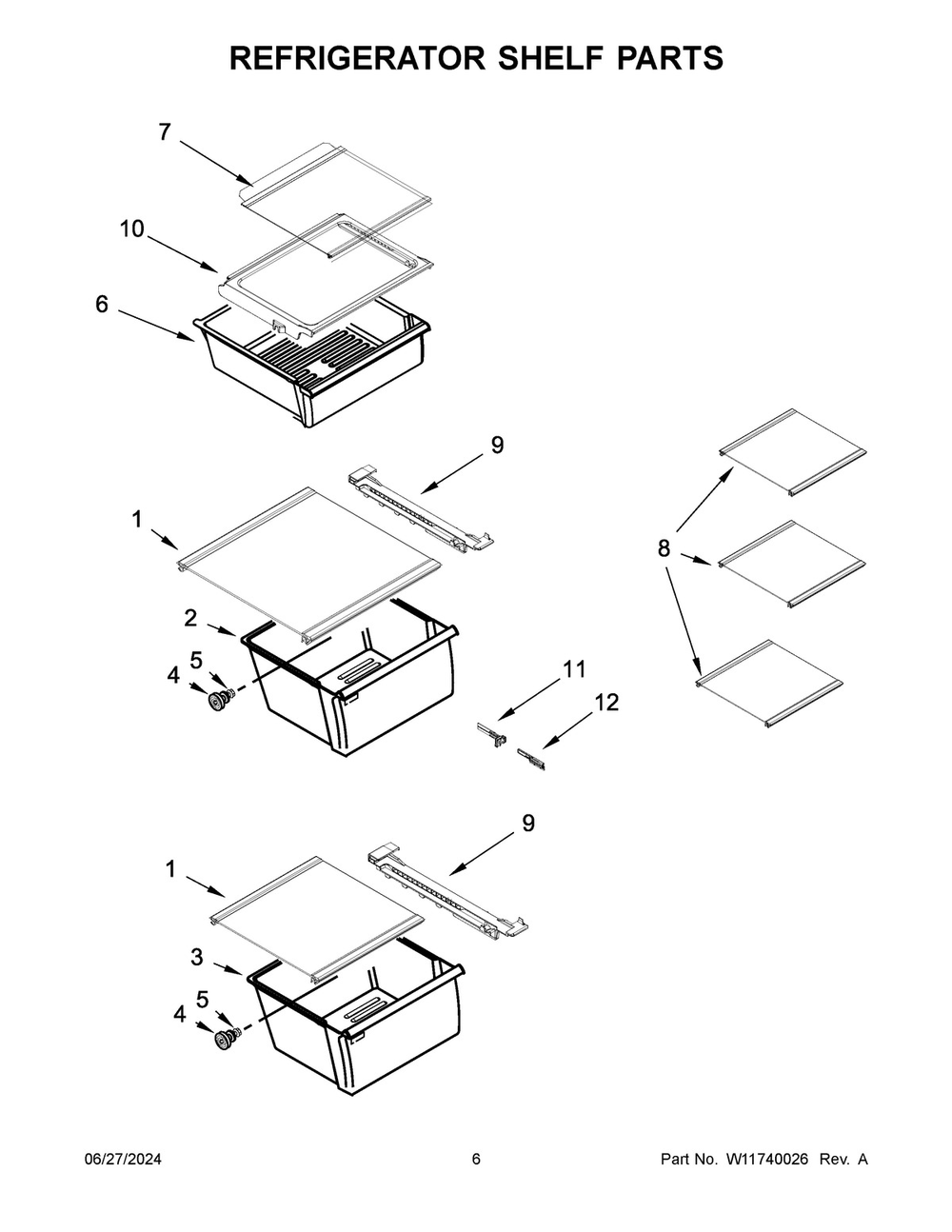 04 - Refrigerator Shelf Parts Diagram and Parts List for WRS325SDHZ13  Whirlpool Refrigerator
