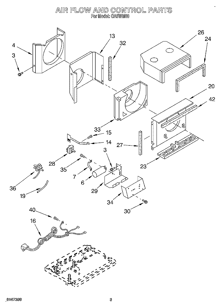 AIR FLOW AND CONTROL Diagram and Parts List for CA5WM00  Crosley Air Conditioner