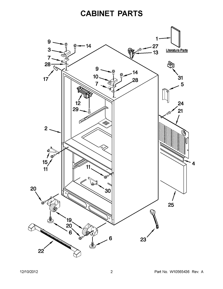 CABINET PARTS Diagram and Parts List for GX5FHTXVY010  Whirlpool Refrigerator