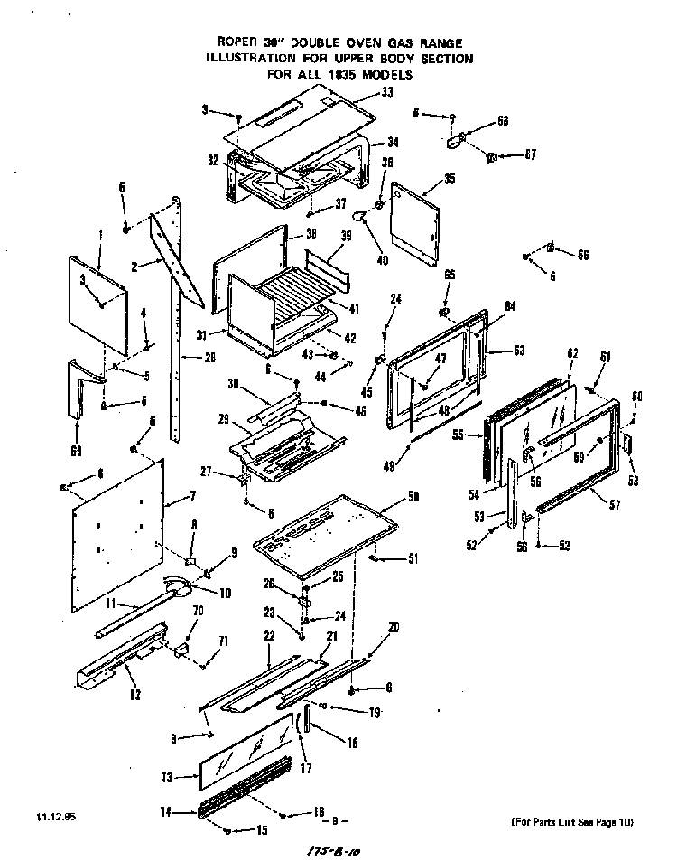 Upper Body Diagram and Parts List for 1835*1A  Roper Range
