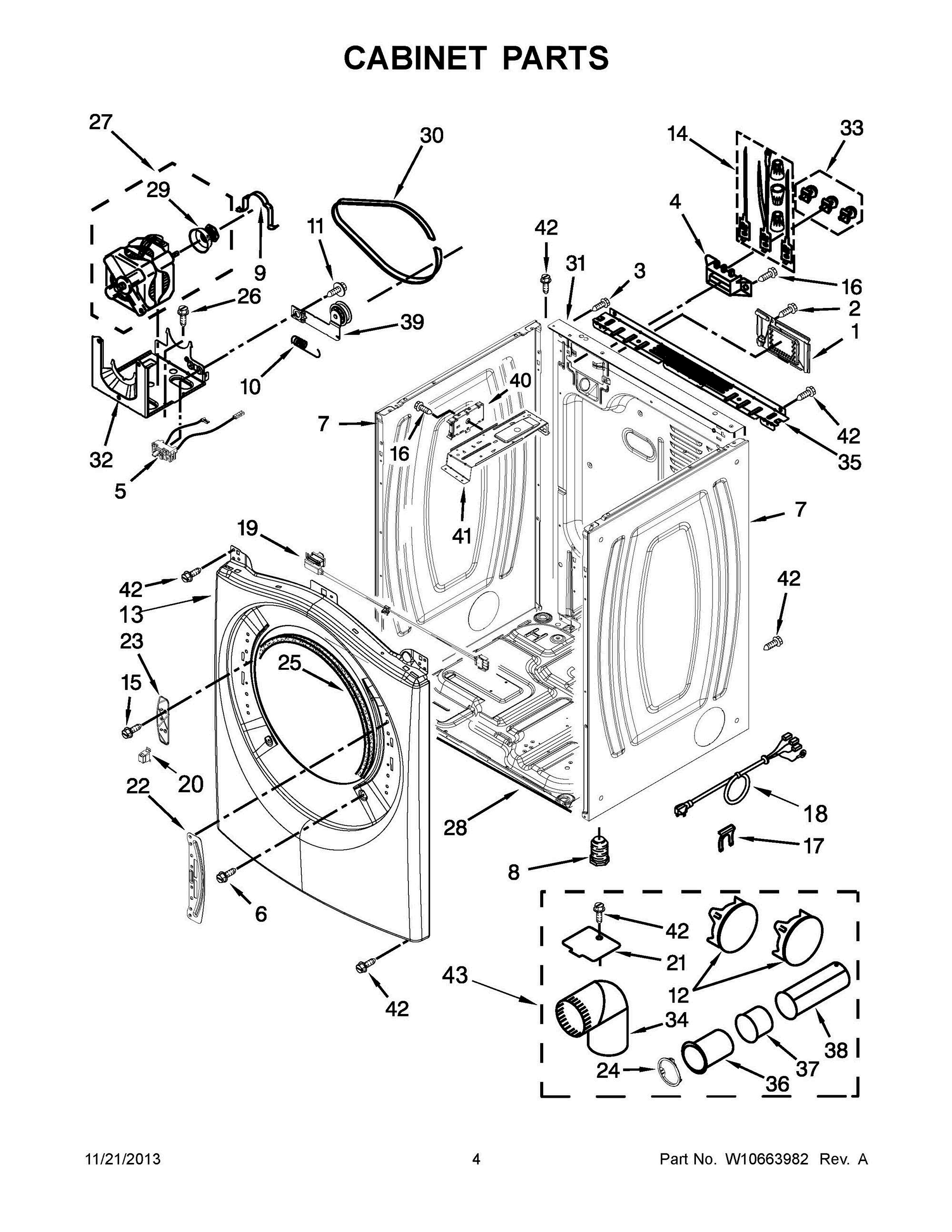 03 - CABINET PARTS Diagram and Parts List for YWED94HEAC1  Whirlpool Dryer