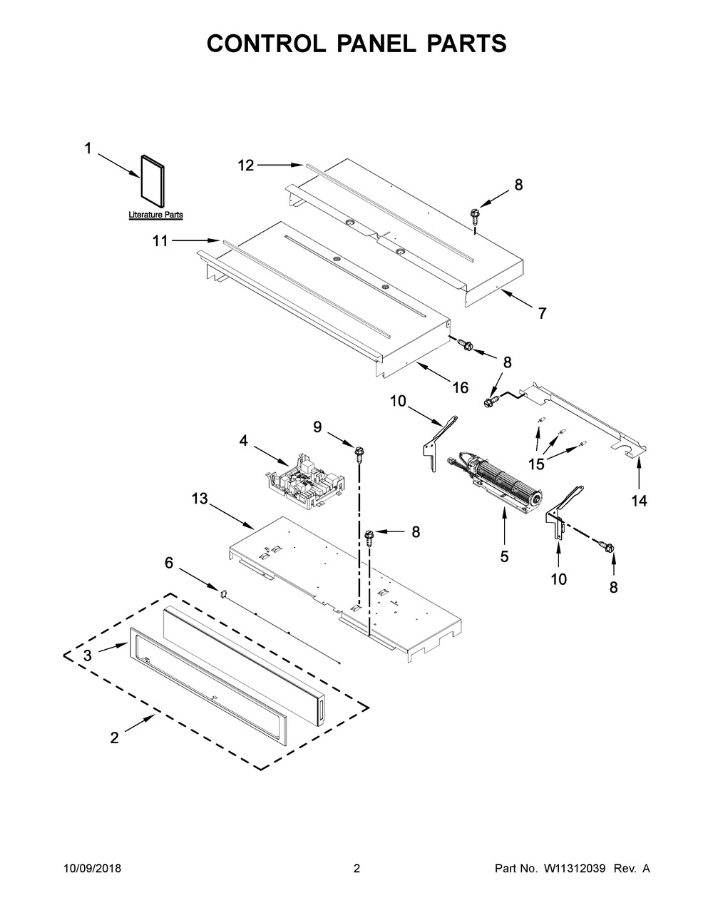 Control Panel Parts Diagram and Parts List for WOD77EC7HS01  Whirlpool Wall Oven