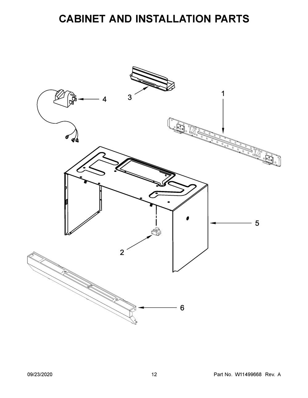 Cabinet And Installation Parts Diagram and Parts List for WMH31017HZ5  Whirlpool Microwave