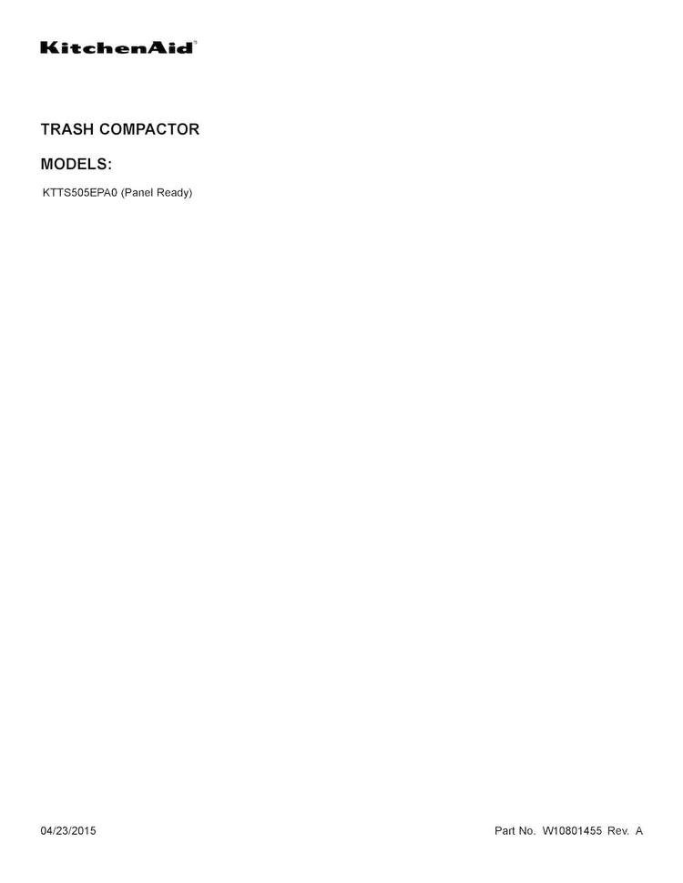 Cover Sheet Diagram and Parts List for KTTS505EPA0  KitchenAid Trash Compactor