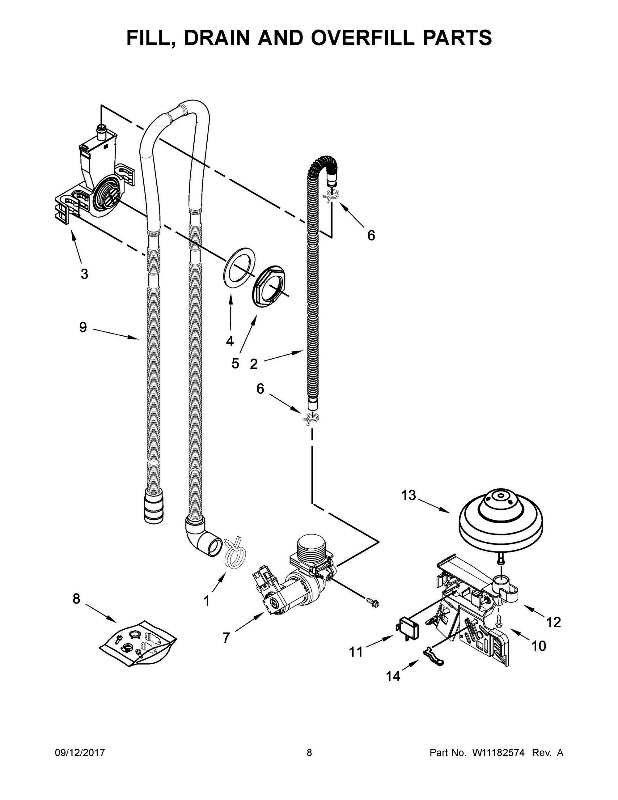 05 - FILL, DRAIN AND OVERFILL PARTS Diagram and Parts List for WDF330PAHD1  Whirlpool Dishwasher