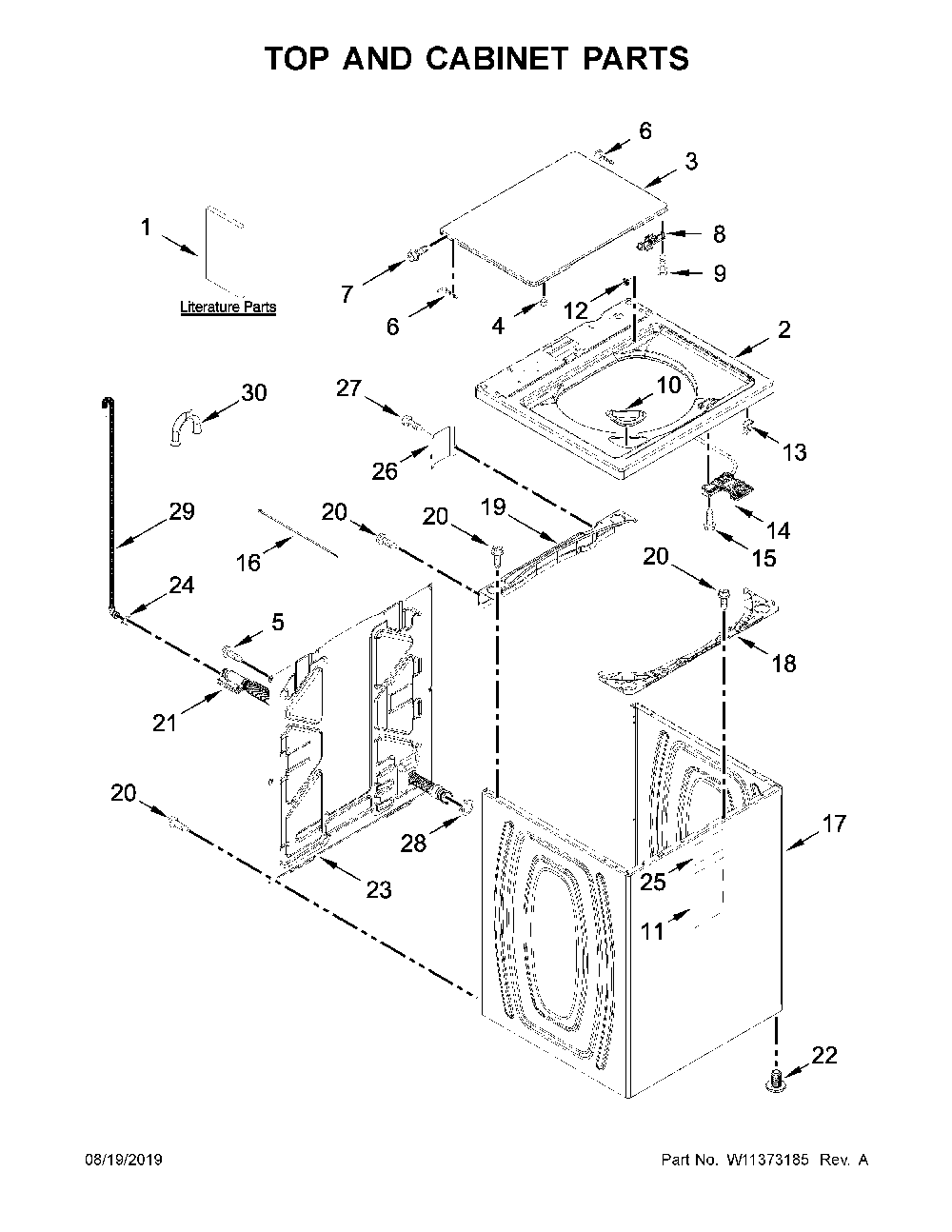 Top and cabinet parts Diagram and Parts List for 11022352512  Kenmore Washer
