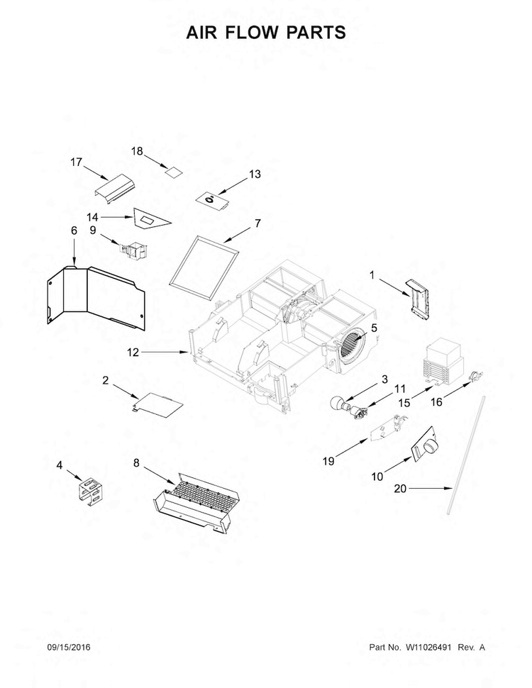 Air Flow Parts Diagram and Parts List for WMH53520CS5  Whirlpool Microwave