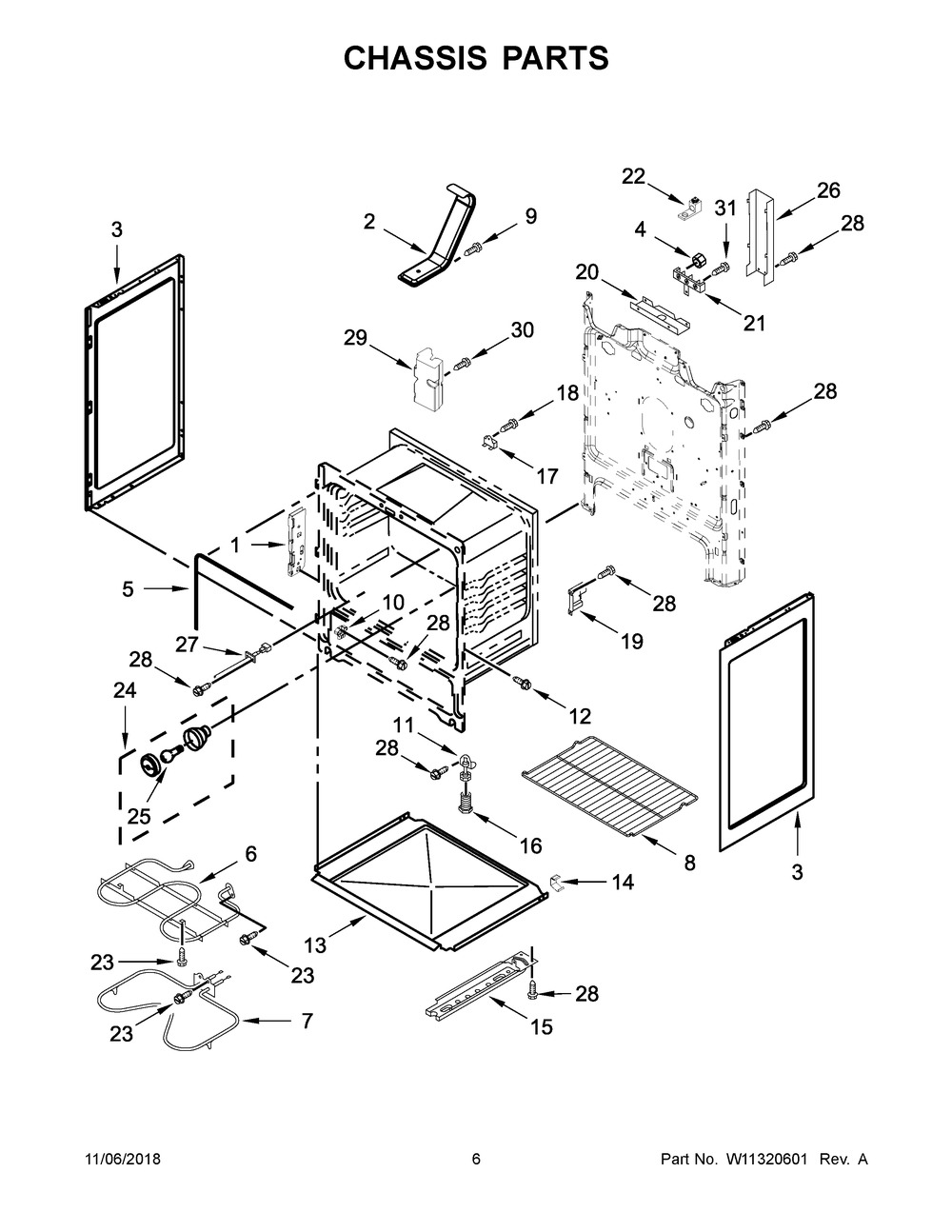 Chassis Parts Diagram and Parts List for IES360GW0  Whirlpool Range