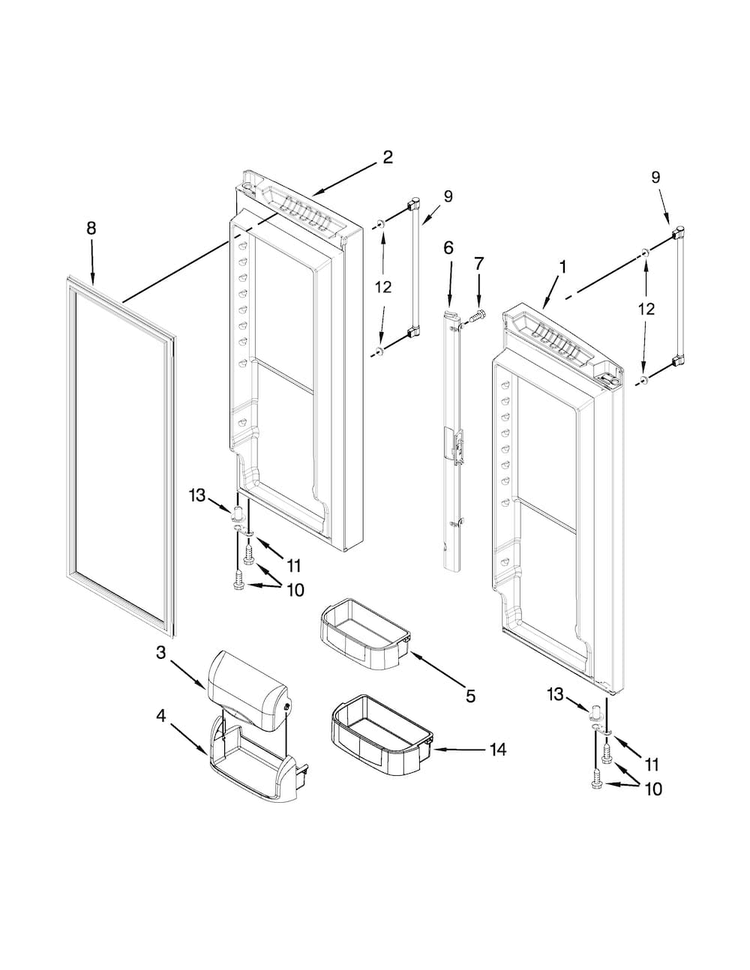 Refrigerator Door Parts Diagram and Parts List for 5GFB2058EA00  Whirlpool Refrigerator