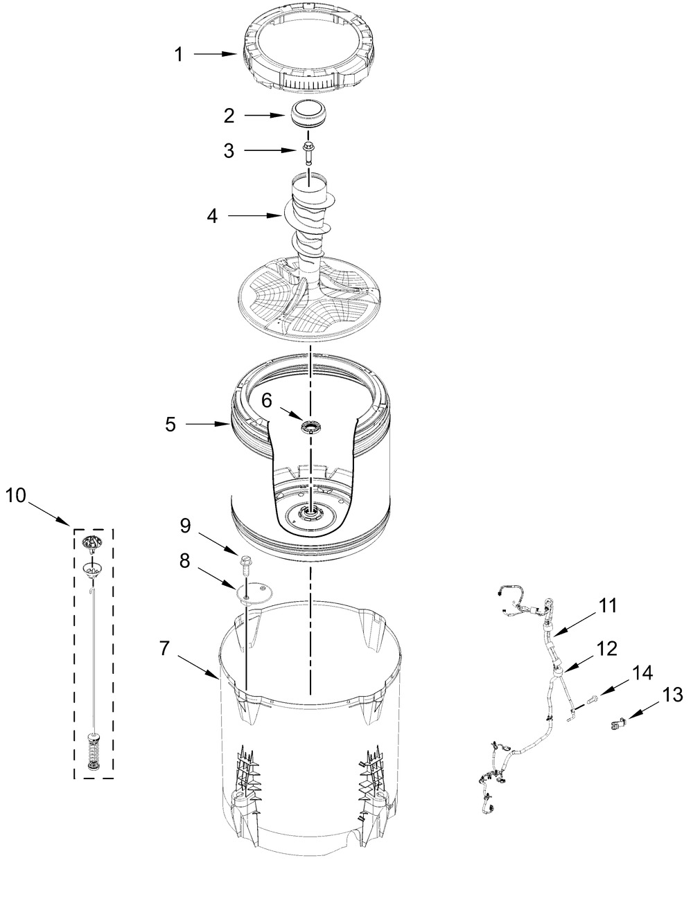 Basket And Tub Parts Diagram and Parts List for WTW5105HC4,WTW5105HW4  Whirlpool Washer