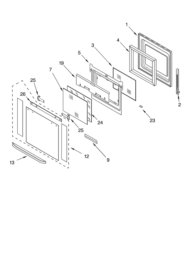 Oven Door Parts Diagram and Parts List for KEBC208KSS01  KitchenAid Wall Oven