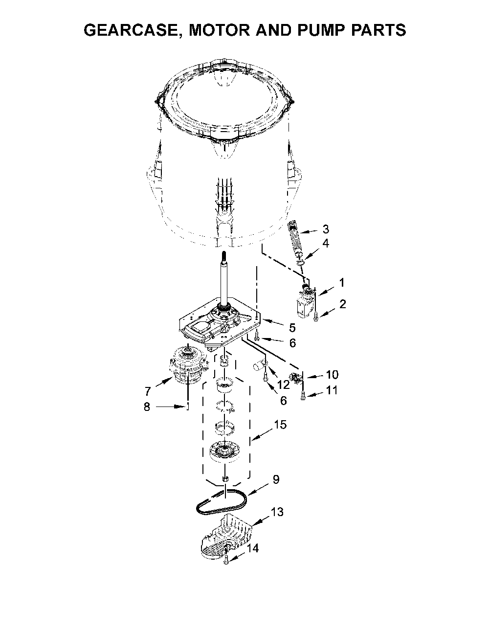 Gearcase, motor and pump parts Diagram and Parts List for 11022242511  Kenmore Washer