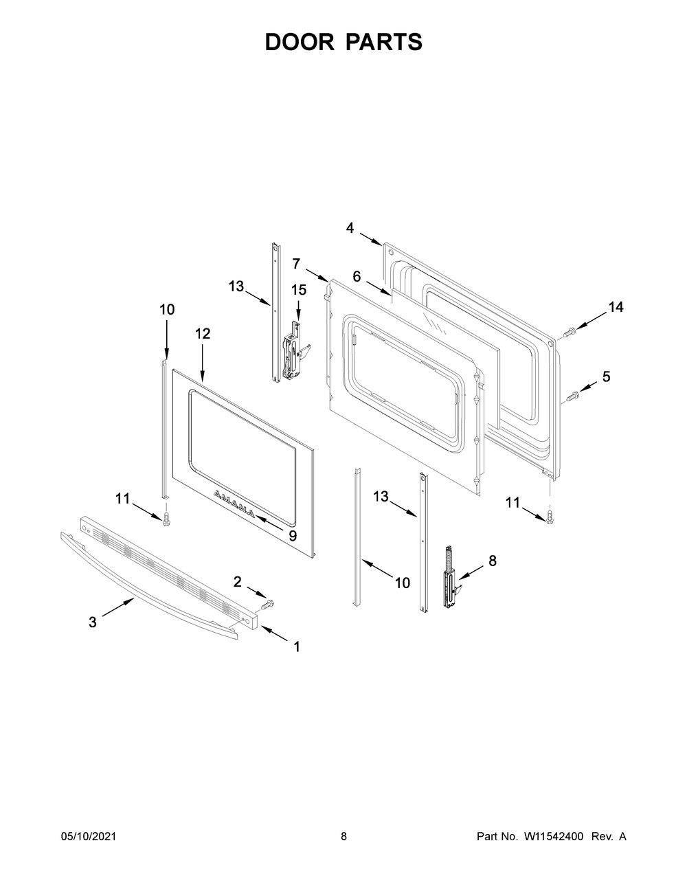 Door Parts Diagram and Parts List for AER6303MFS3  Whirlpool Range