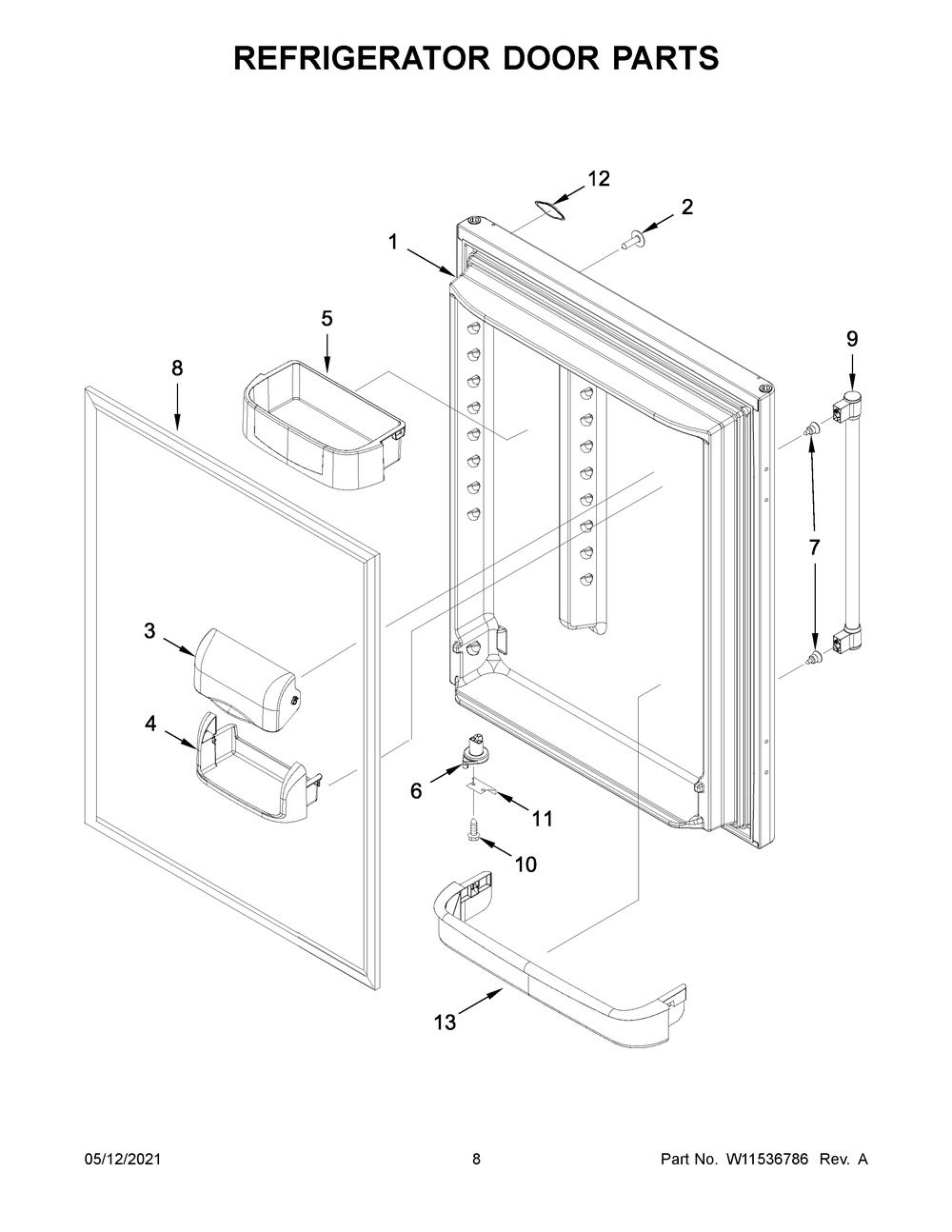 Refrigerator Door Parts Diagram and Parts List for MBF1958FEZ06  Whirlpool Refrigerator