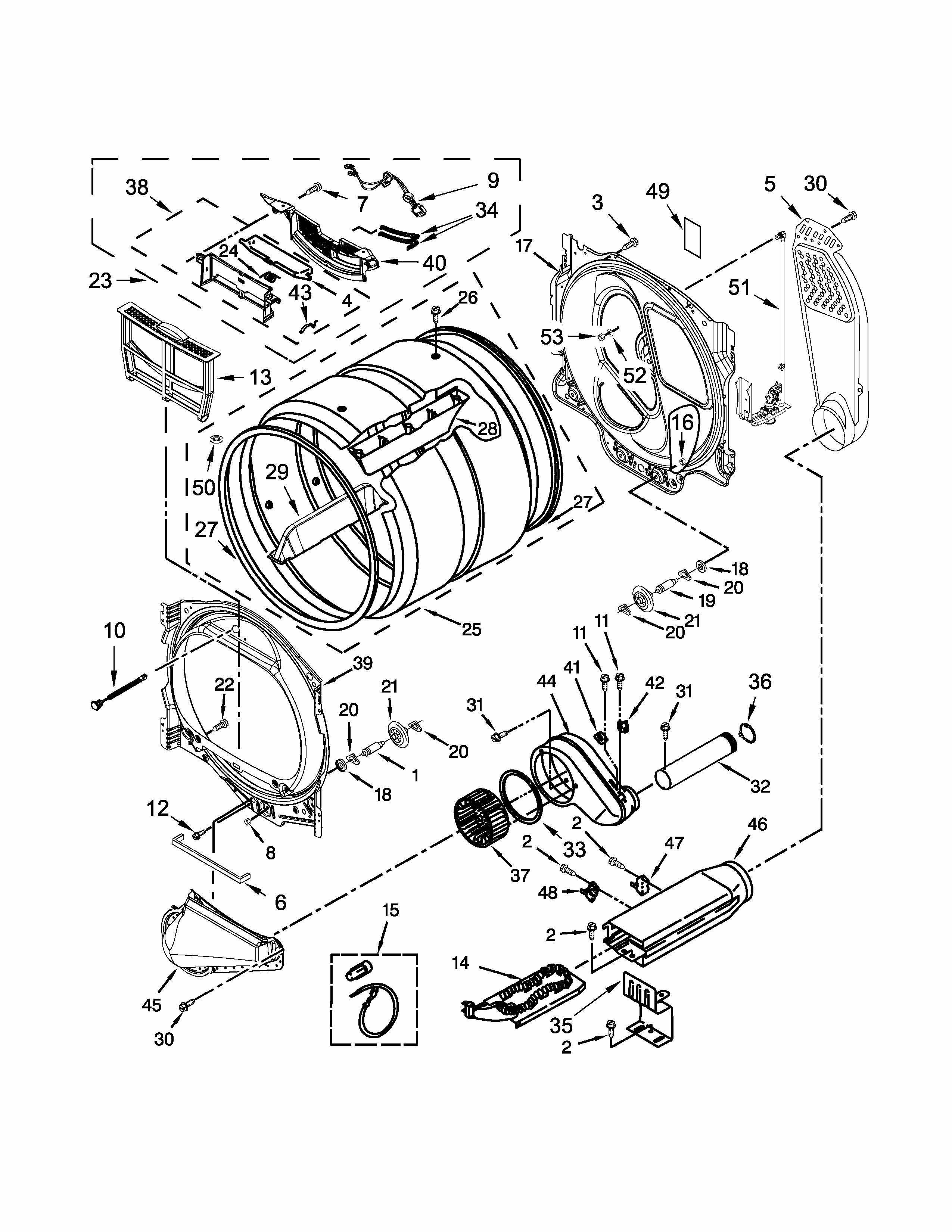 Bulkhead Parts Diagram and Parts List for 11069133412  Kenmore Dryer