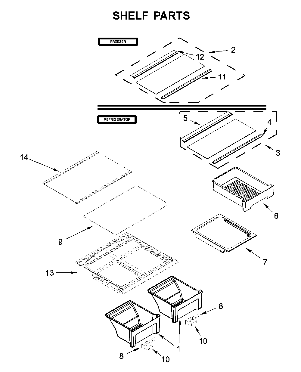 Shelf parts Diagram and Parts List for WRT518SZKV00  Whirlpool Refrigerator