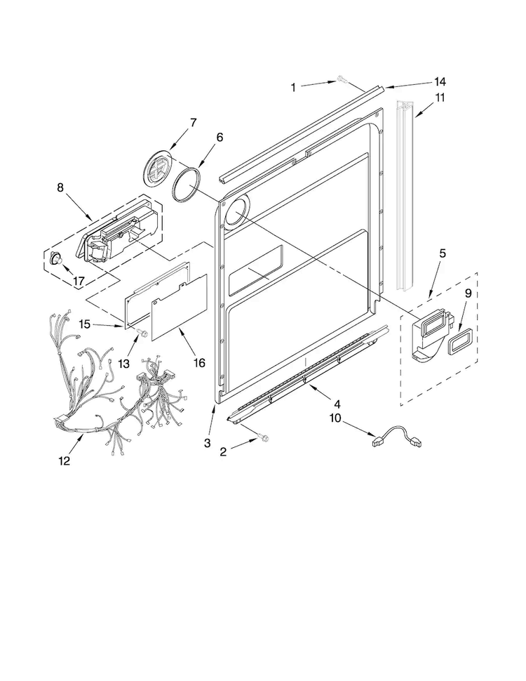 Inner Door Parts Diagram and Parts List for KUDS30IVSS1  KitchenAid Dishwasher