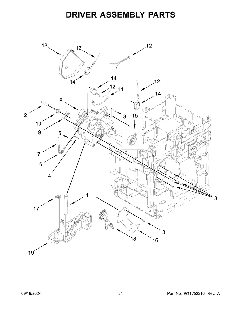 13 - Driver Assembly Parts Diagram and Parts List for KES8557PL0  Whirlpool Espresso Machine