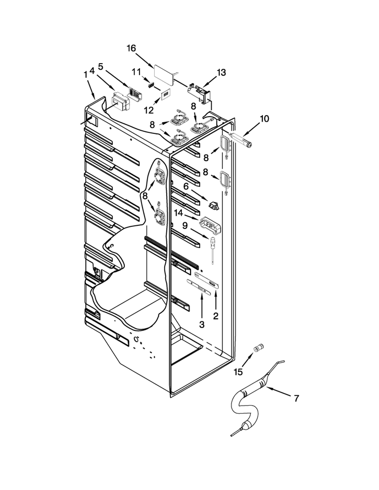 Refrigerator Liner Parts Diagram and Parts List for WRS965CIAM01  Whirlpool Refrigerator
