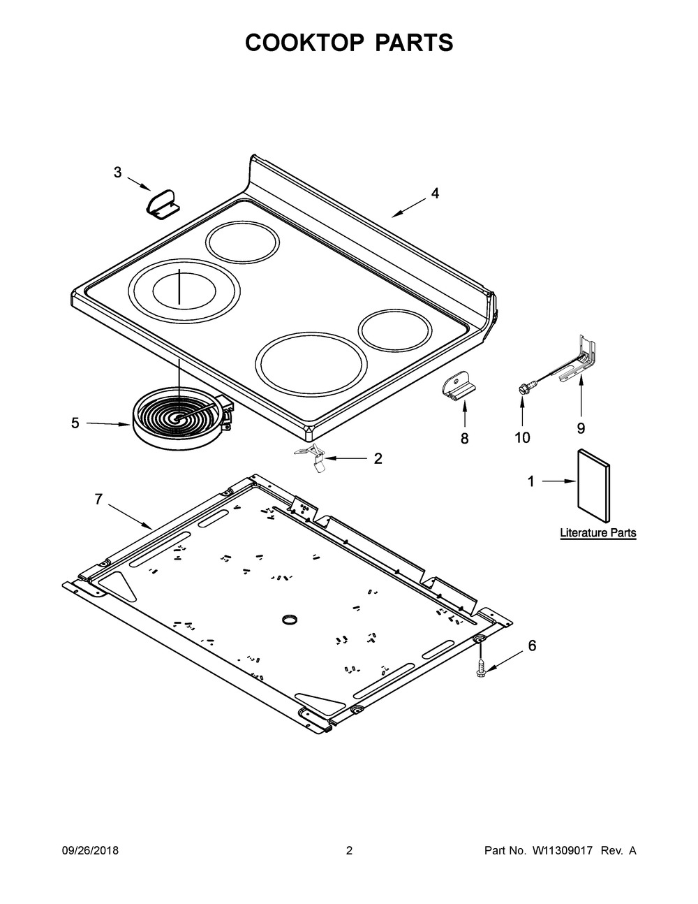 Cooktop Parts Diagram and Parts List for WFE320M0ES2  Whirlpool Range