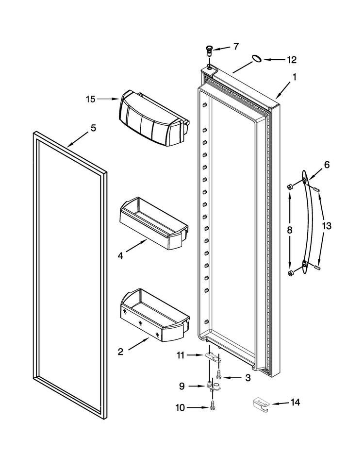 Refrigerator Door Parts Diagram and Parts List for WRS973CIDM00  Whirlpool Refrigerator