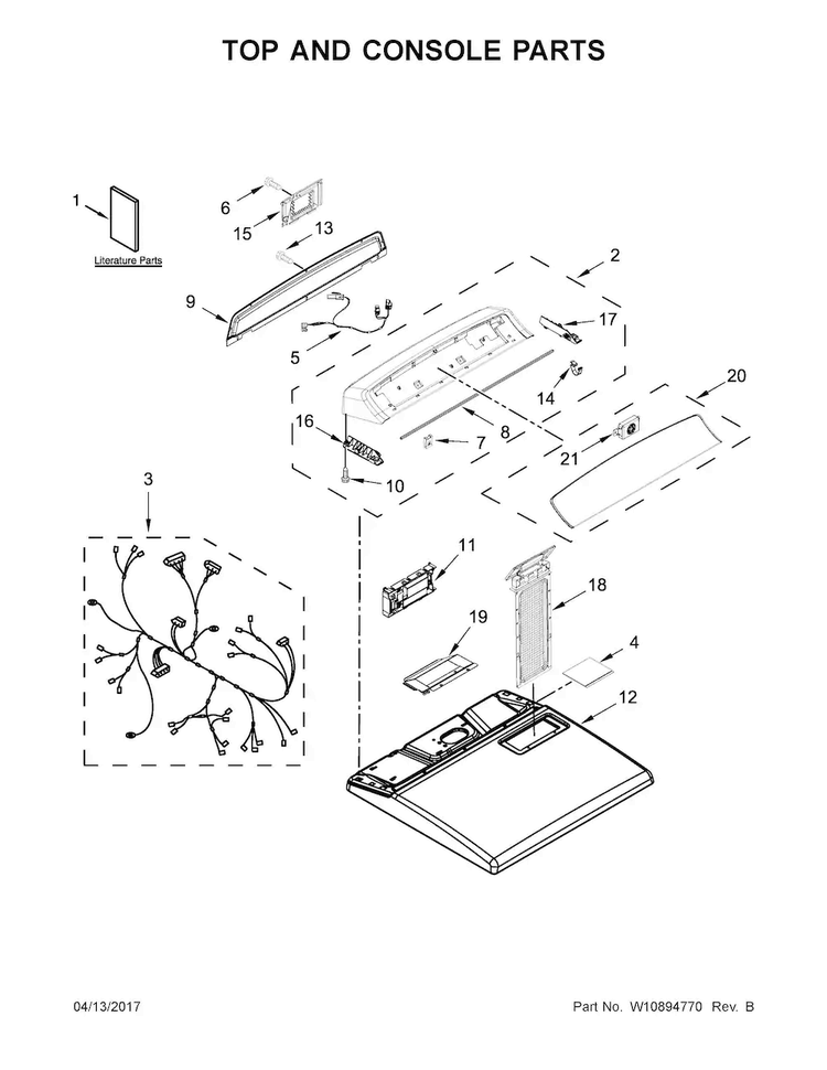 Top And Console Parts Diagram and Parts List for WGD7300DC2  Whirlpool Dryer