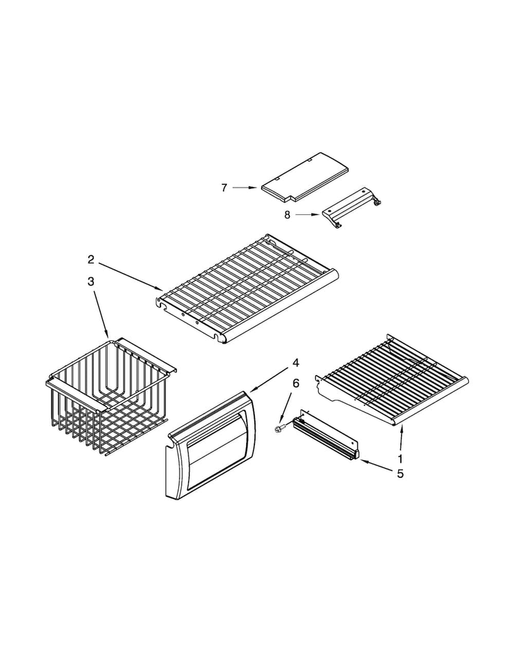 Freezer Shelf Parts Diagram and Parts List for KBSD612ESS00  KitchenAid Refrigerator