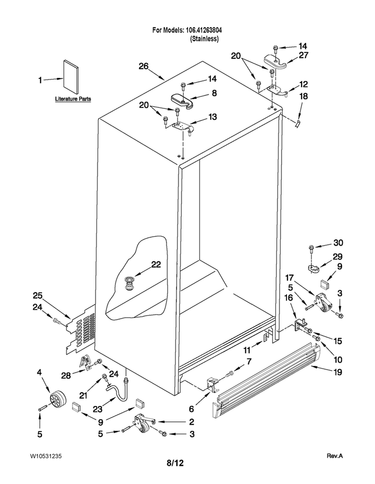 Cabinet Parts Diagram and Parts List for 10641263804  Kenmore Refrigerator