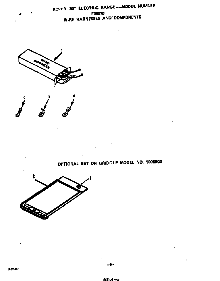 Wire Harness And Components Diagram and Parts List for F9857*0  Roper Range