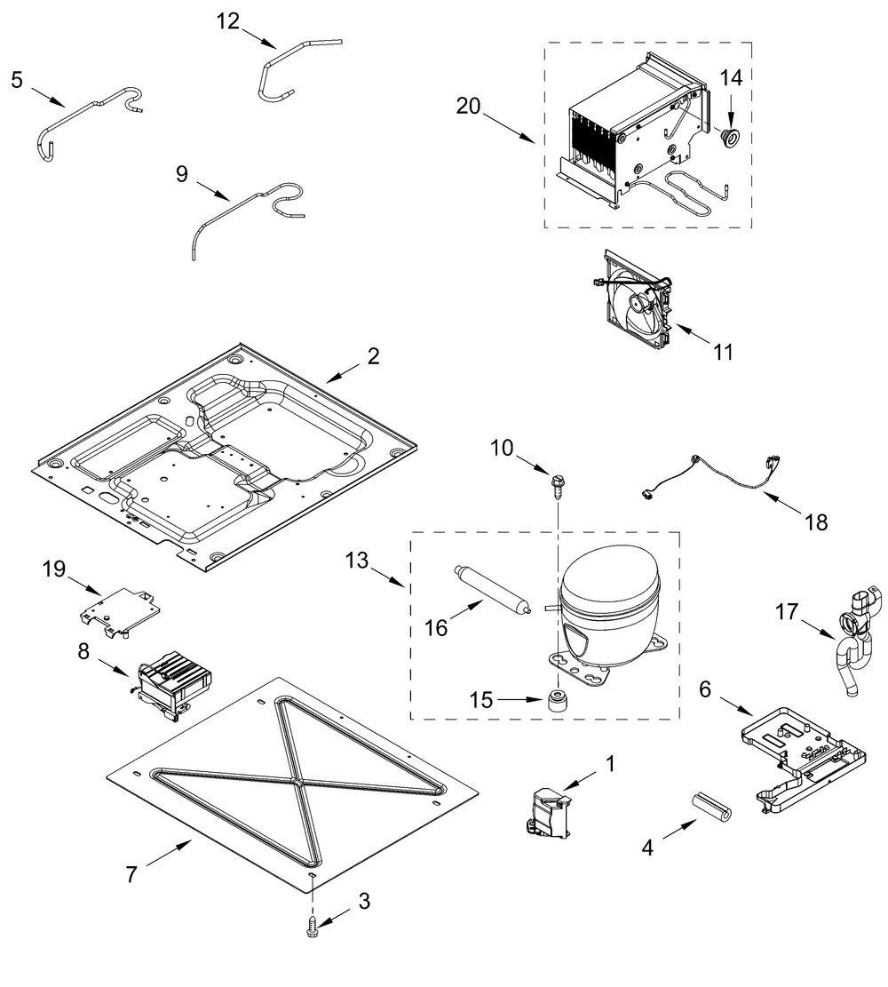 Lower Unit And Tube Parts Diagram and Parts List for JBRFL24IGX20  Whirlpool Refrigerator