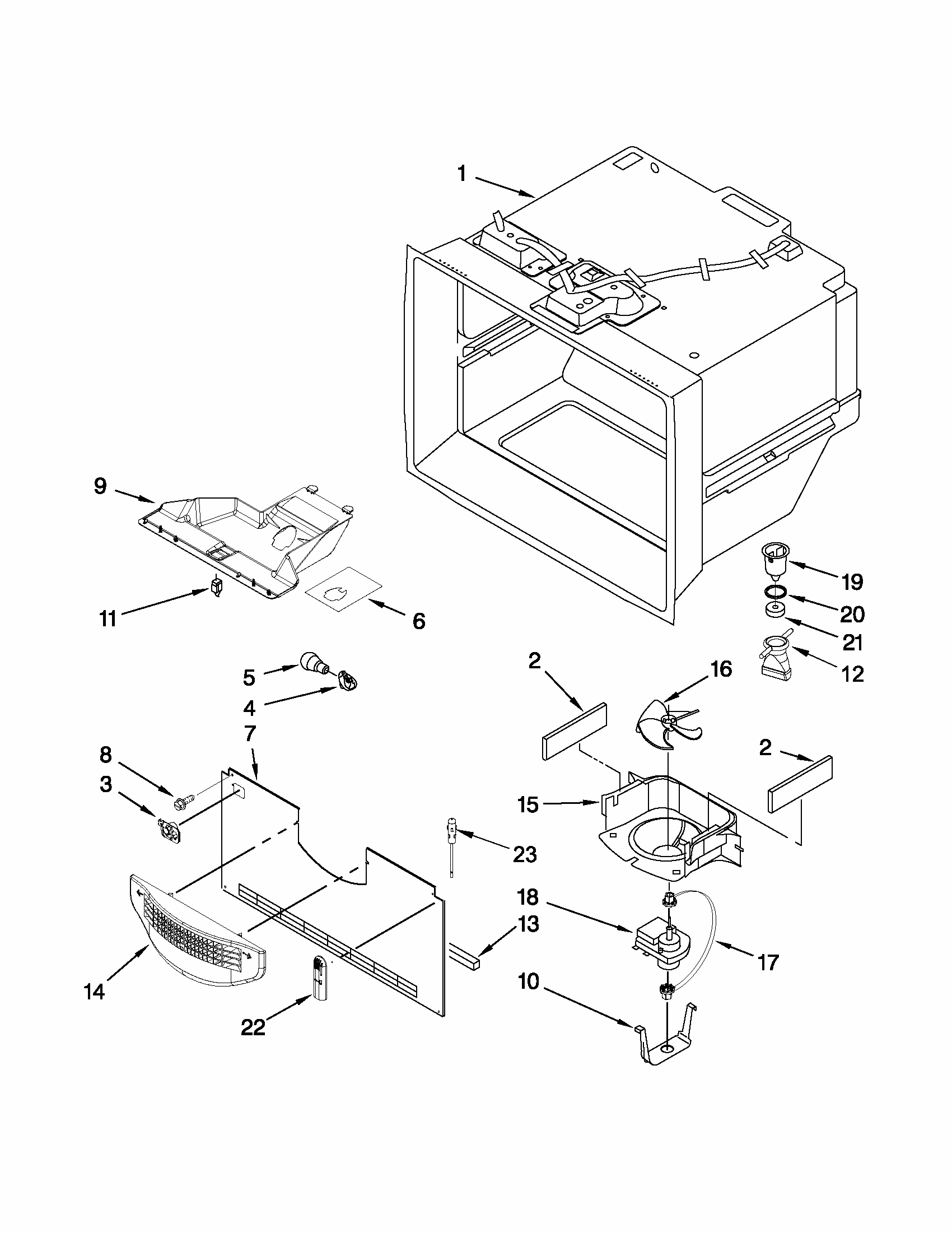 Freezer Liner Parts Diagram and Parts List for 59669933013  Kenmore Refrigerator