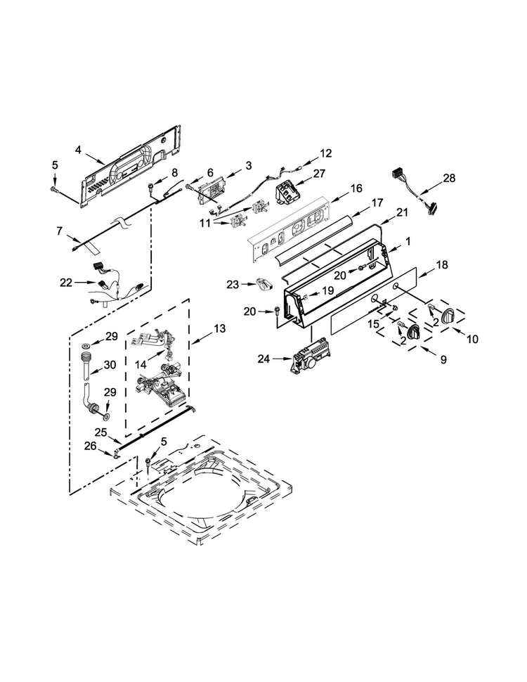 Controls And Water Inlet Parts Diagram and Parts List for QCAE2733BQ0  Whirlpool Washer