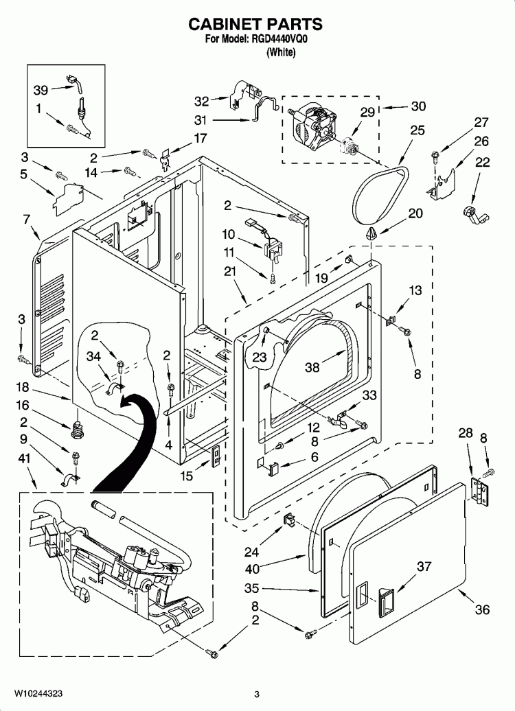 CABINET PARTS Diagram and Parts List for RGD4440VQ0  Roper Dryer