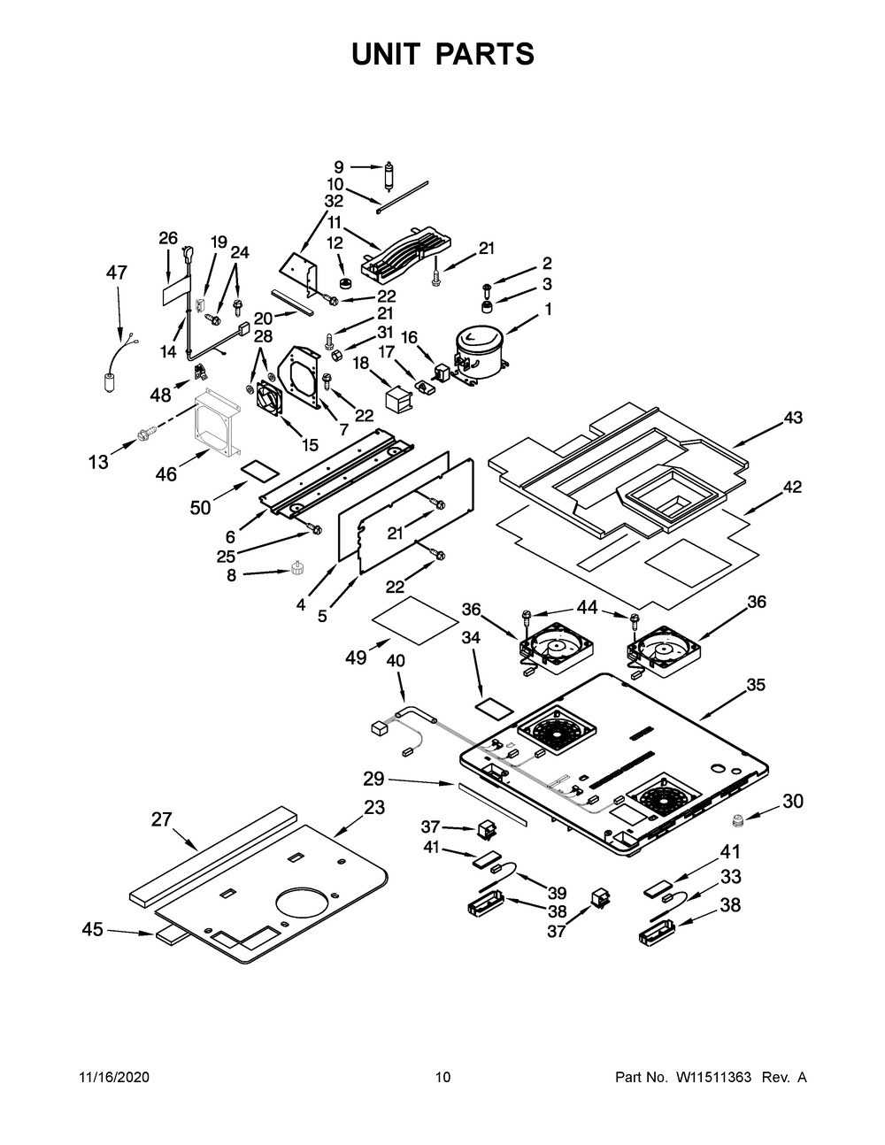 Unit Parts Diagram and Parts List for KUDF204EPA01  Whirlpool Wine and Beverage Cooler