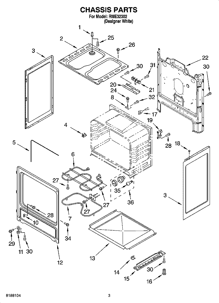 CHASSIS PARTS Diagram and Parts List for RME32302  Roper Range