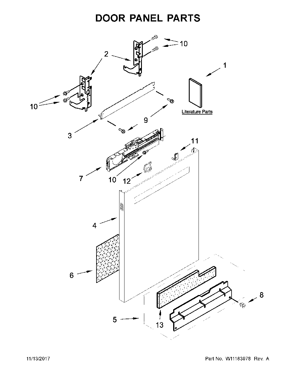 Door panel parts Diagram and Parts List for 66514549N711  Kenmore Dishwasher