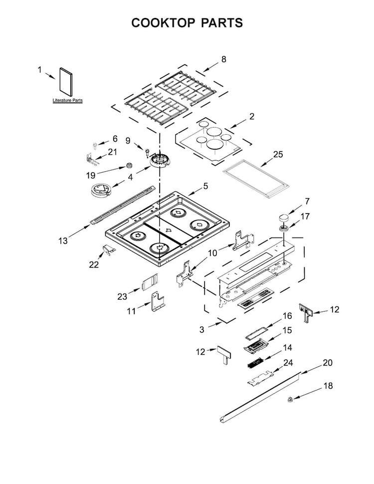 Cooktop Parts Diagram and Parts List for KSDB900ESS0  KitchenAid Range